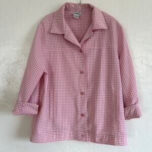 Vintage Gingham Shirt Jacket Women M by BonWorth Picnic Plaid Pink White Check